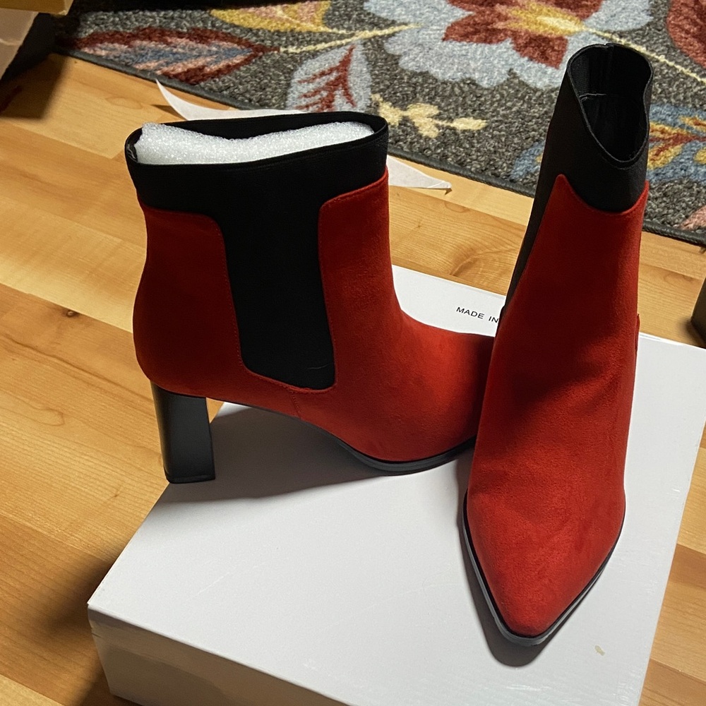 Midnight Velvet Red Suede Pointed Chelsea Ankle Boots